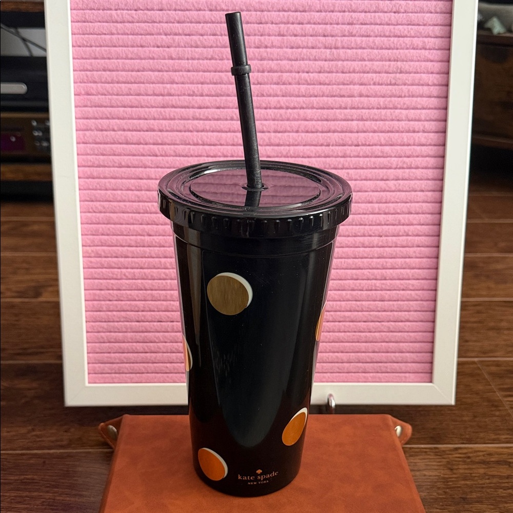 SALE 💜 Kate Spade Black Tumbler with Gold Dots